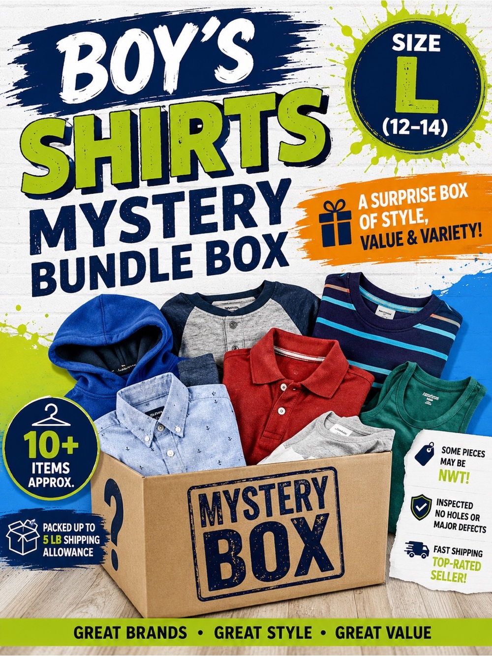 Boy’s Shirts Mystery Bundle Box – Size L (12–14)